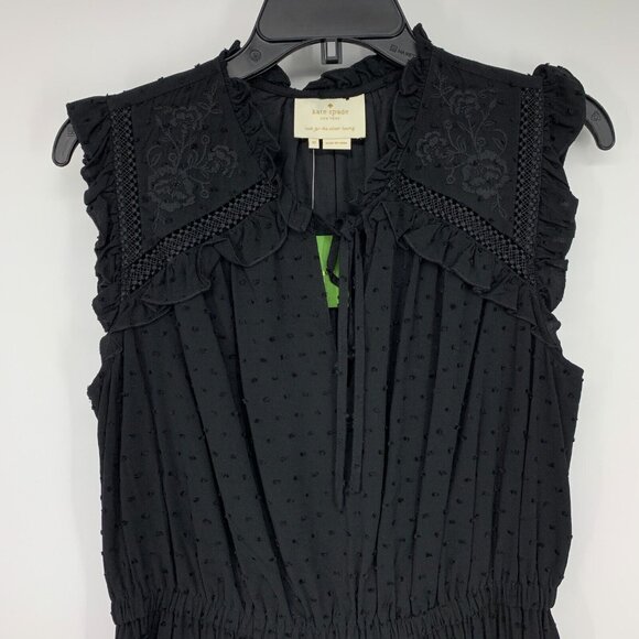 Kate Spade Dress Black Swiss Dot Sleeveless Midi Tie Neck NWT - Picture 5 of 12